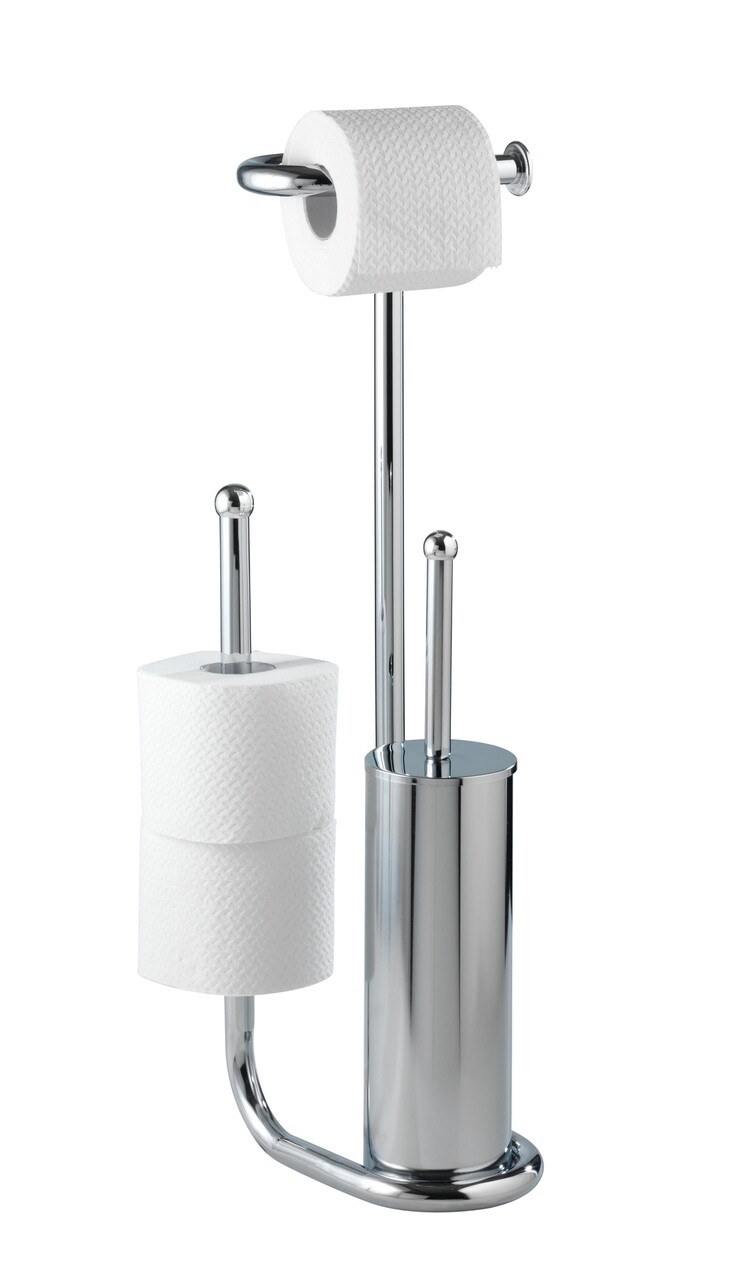 Suport hartie igienica si perie toaleta, Wenko, Universalo Chrome, 20 x 62.5 x 23 cm, inox - imagine 4